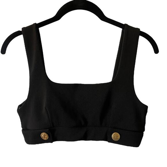 Zara Tops - Zara Womens Medium Bra Crop Top Sailor Nautical Theme Ribbed Black Solid